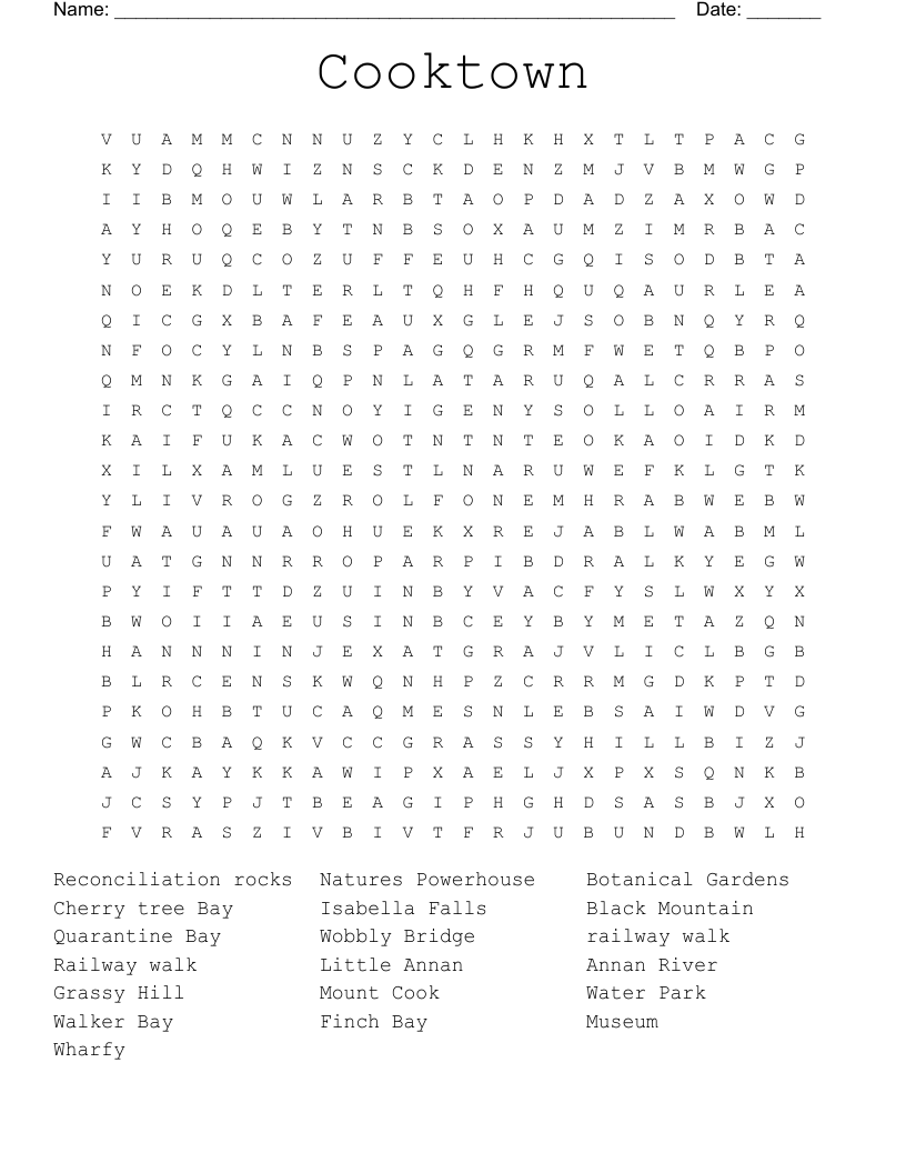 Cooktown Word Search
