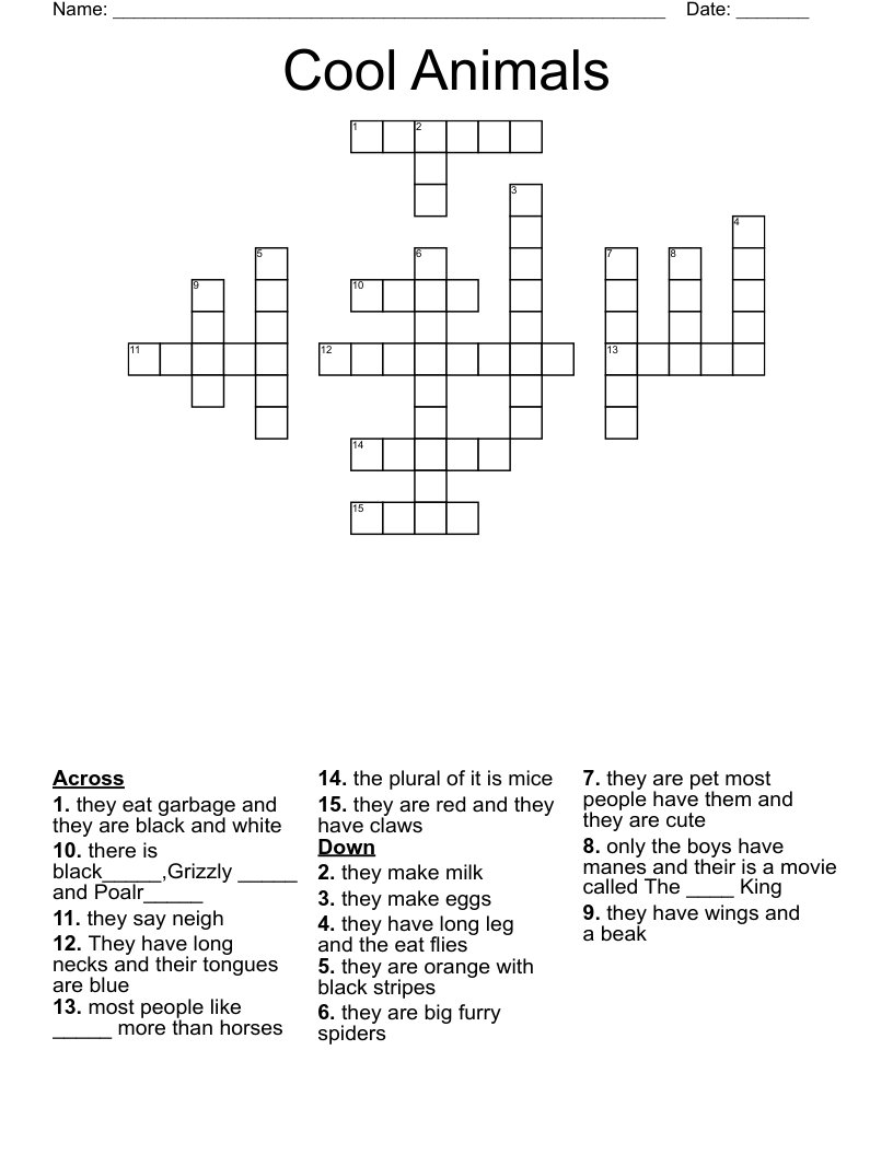cool animals crossword wordmint cool animals crossword wordmint