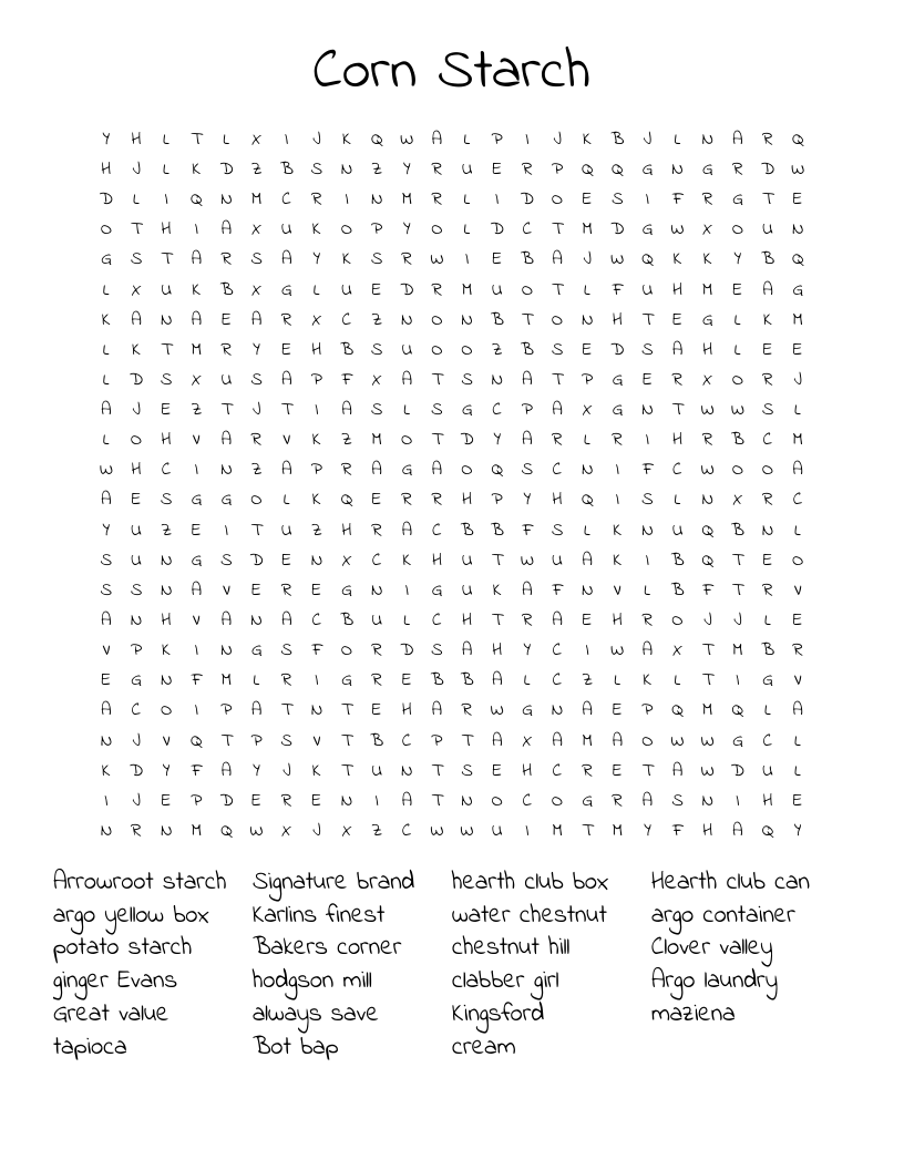 Corn Starch  Word Search