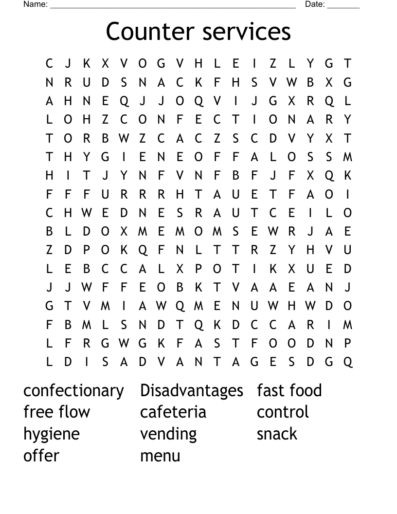 Counter services Word Search