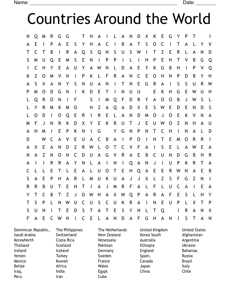 Countries Of The World Word Search WordMint