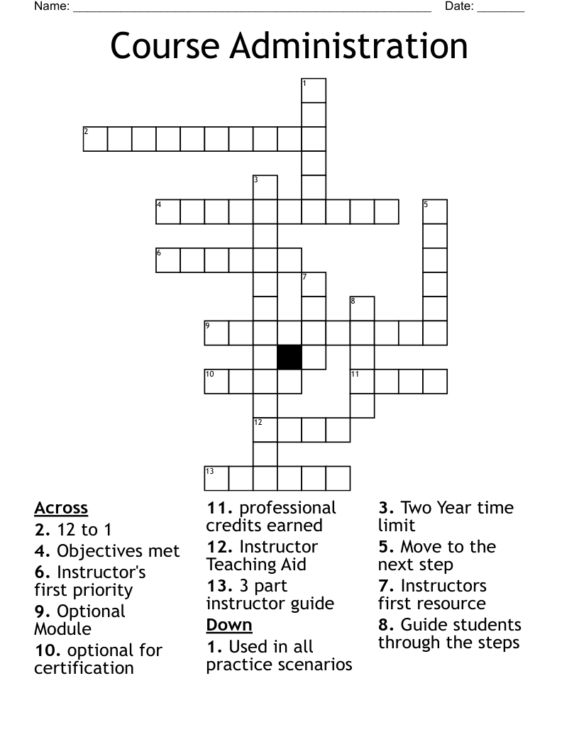 Course Administration Crossword