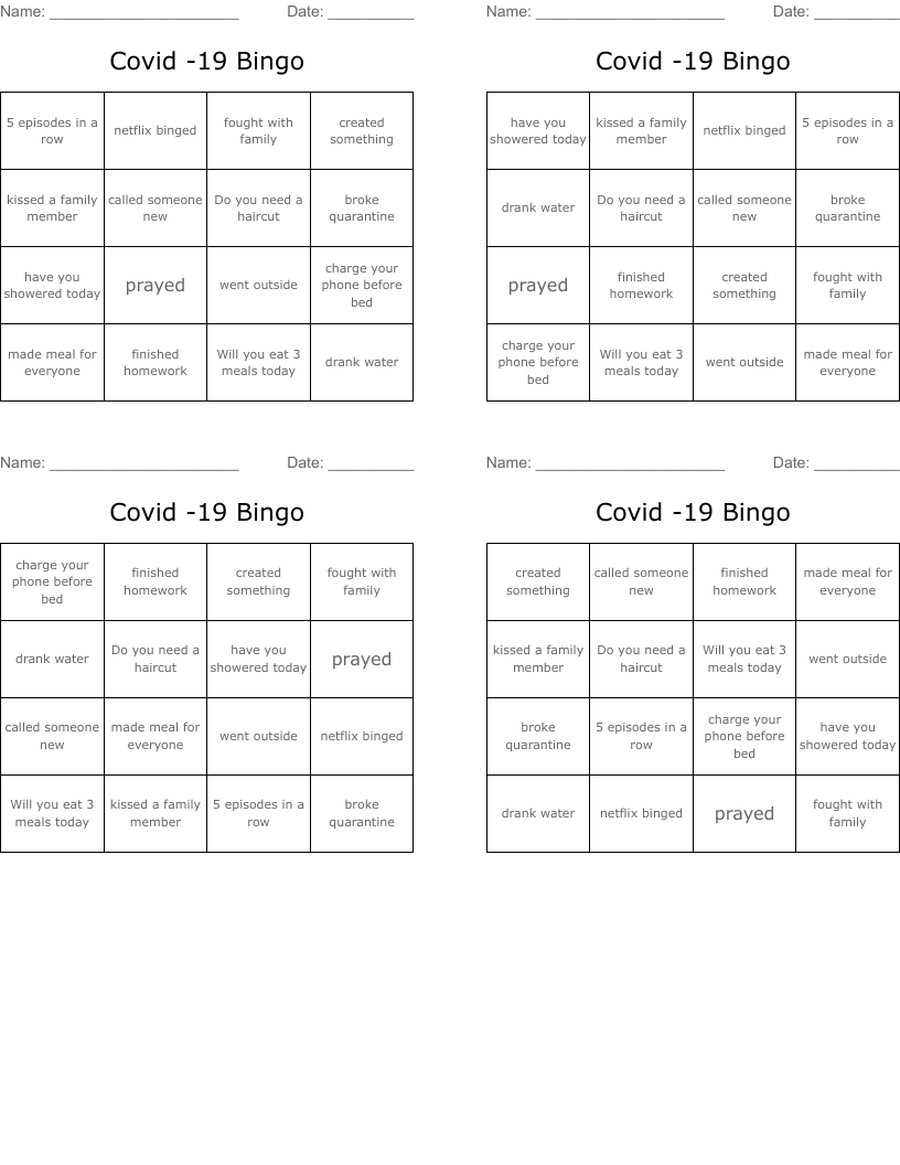 Covid -19 Bingo - WordMint