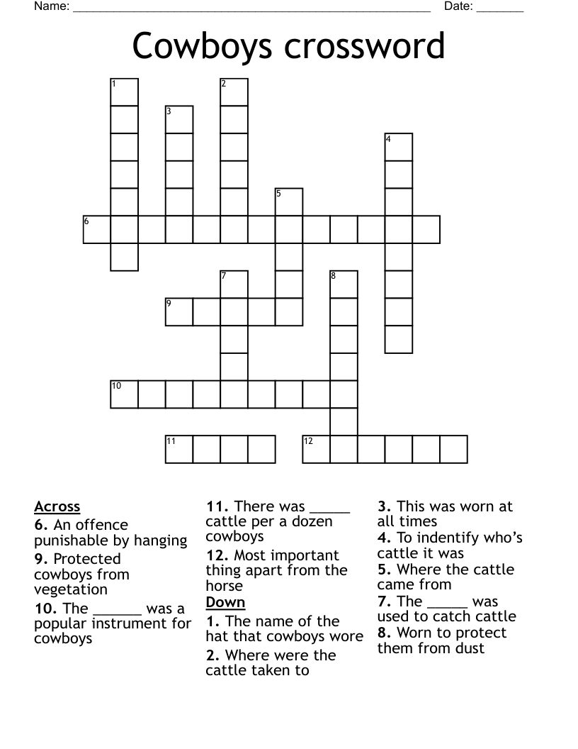 Cowboys Crossword WordMint