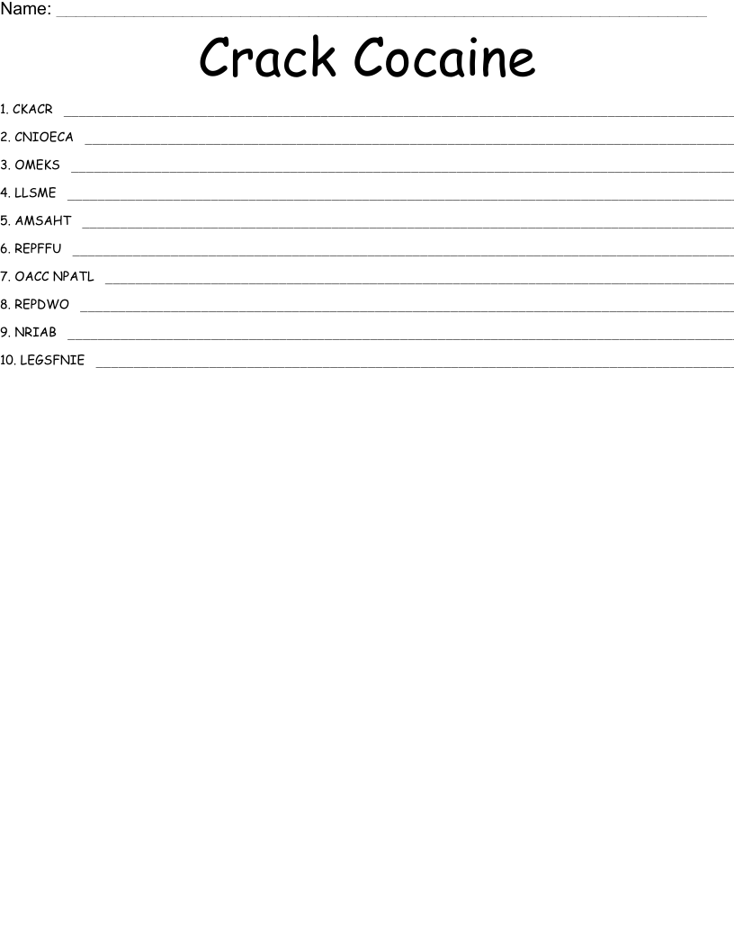 Crack Cocaine  Word Scramble