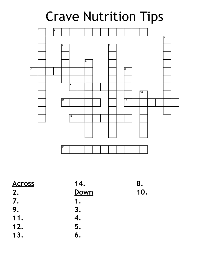 Crave Nutrition Tips Crossword