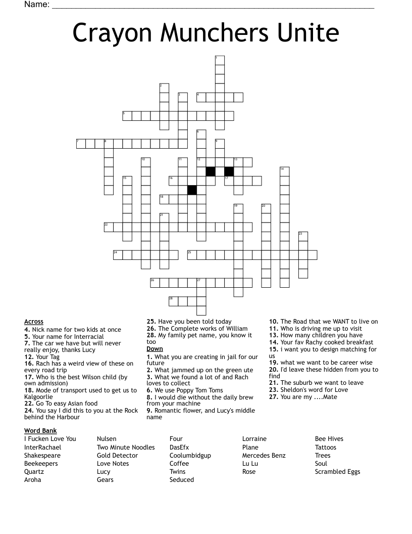 Crayon Munchers Unite Crossword WordMint