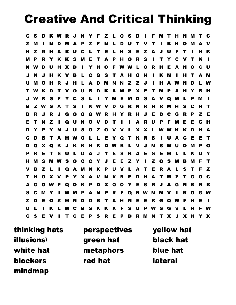 Creative And Critical Thinking Word Search