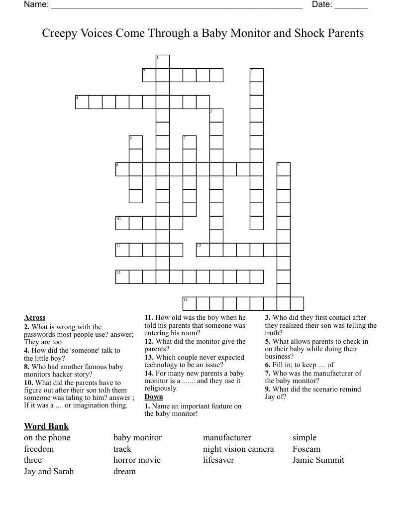 Creepy Voices Come Through a Baby Monitor and Shock Parents Crossword