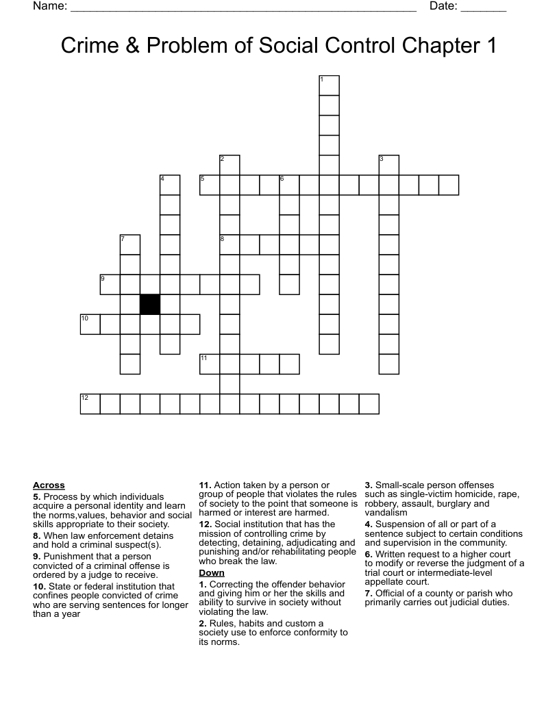 Crime & Problem of Social Control  Chapter 1 Crossword