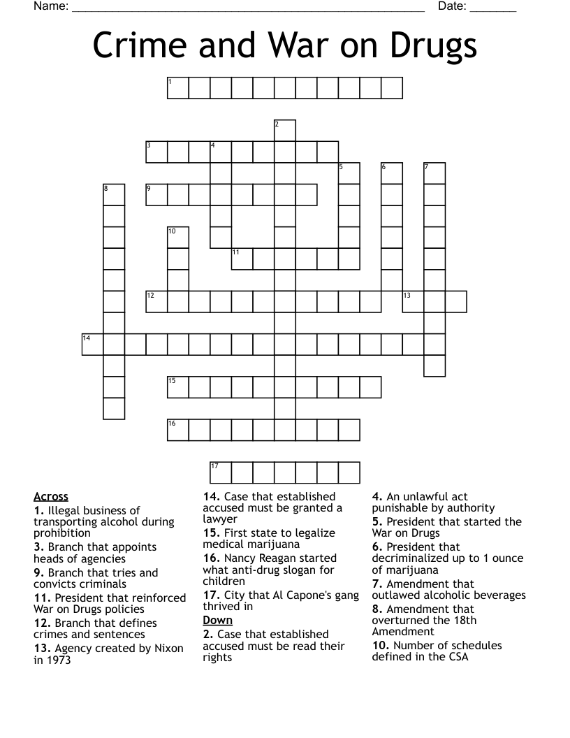Crime and War on Drugs Crossword - WordMint