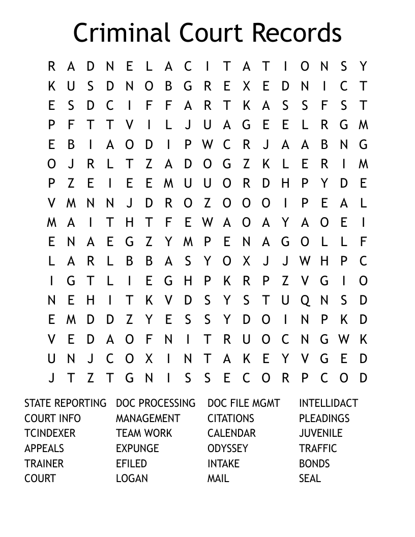 Criminal Court Records Word Search WordMint