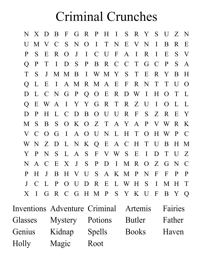 Criminal Crunches   Word Search
