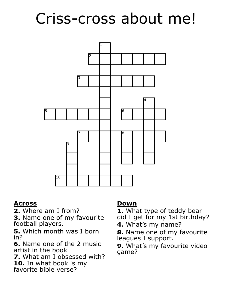 Criss-cross about me! Crossword