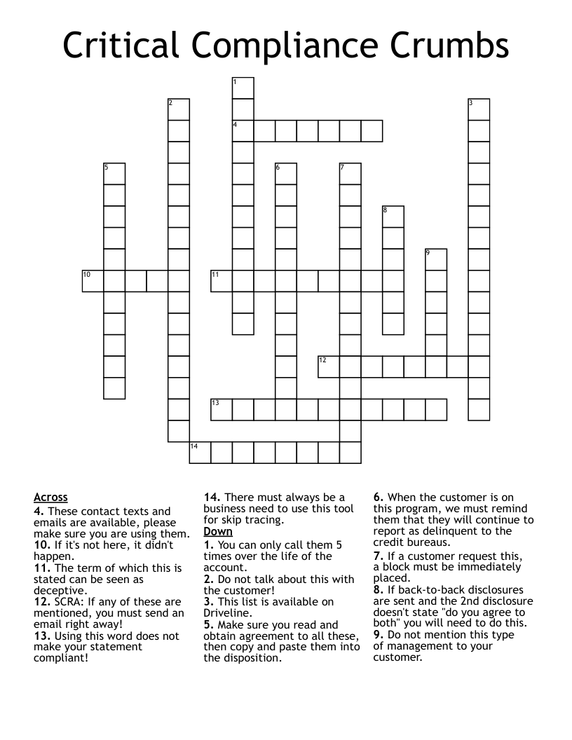 Critical Compliance Crumbs Crossword WordMint