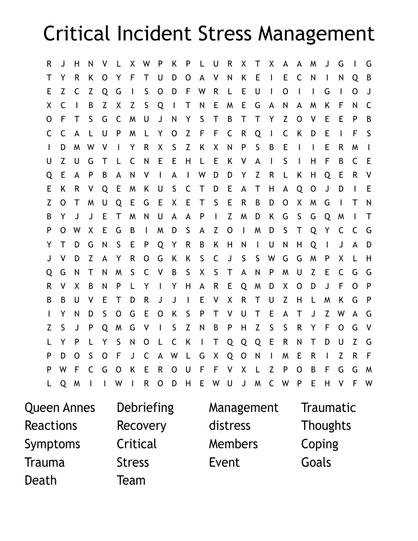 Critical Incident Stress Management Word Search