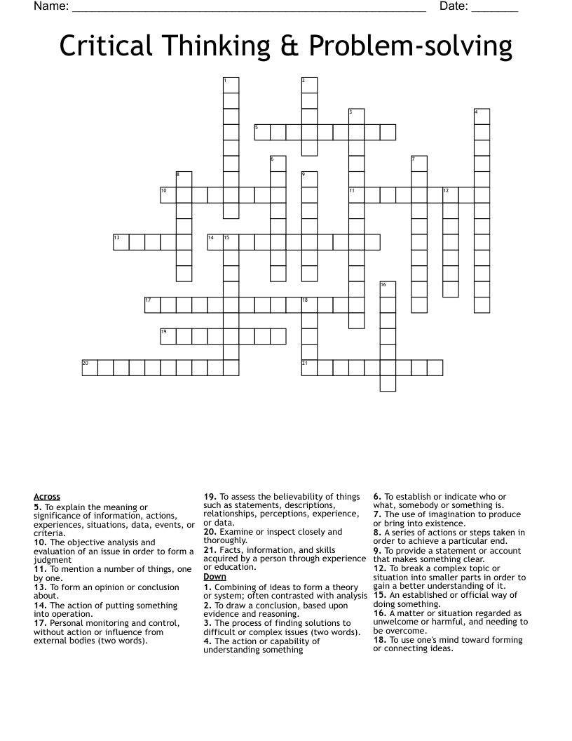 Critical Thinking Problem solving Crossword WordMint