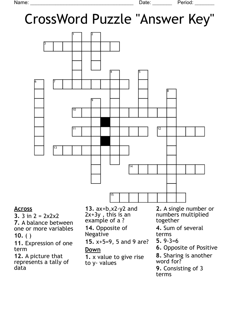 Crossword Puzzle With Key
