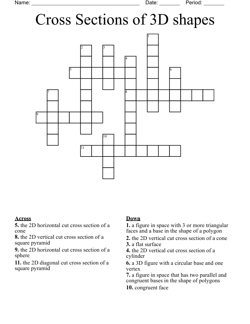 Cross Sections Of 3D Shapes Crossword WordMint
