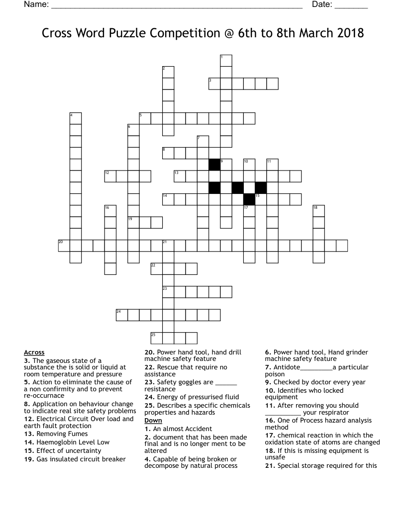 Cross Word Puzzle Competition 6th to 8th March 2018 WordMint