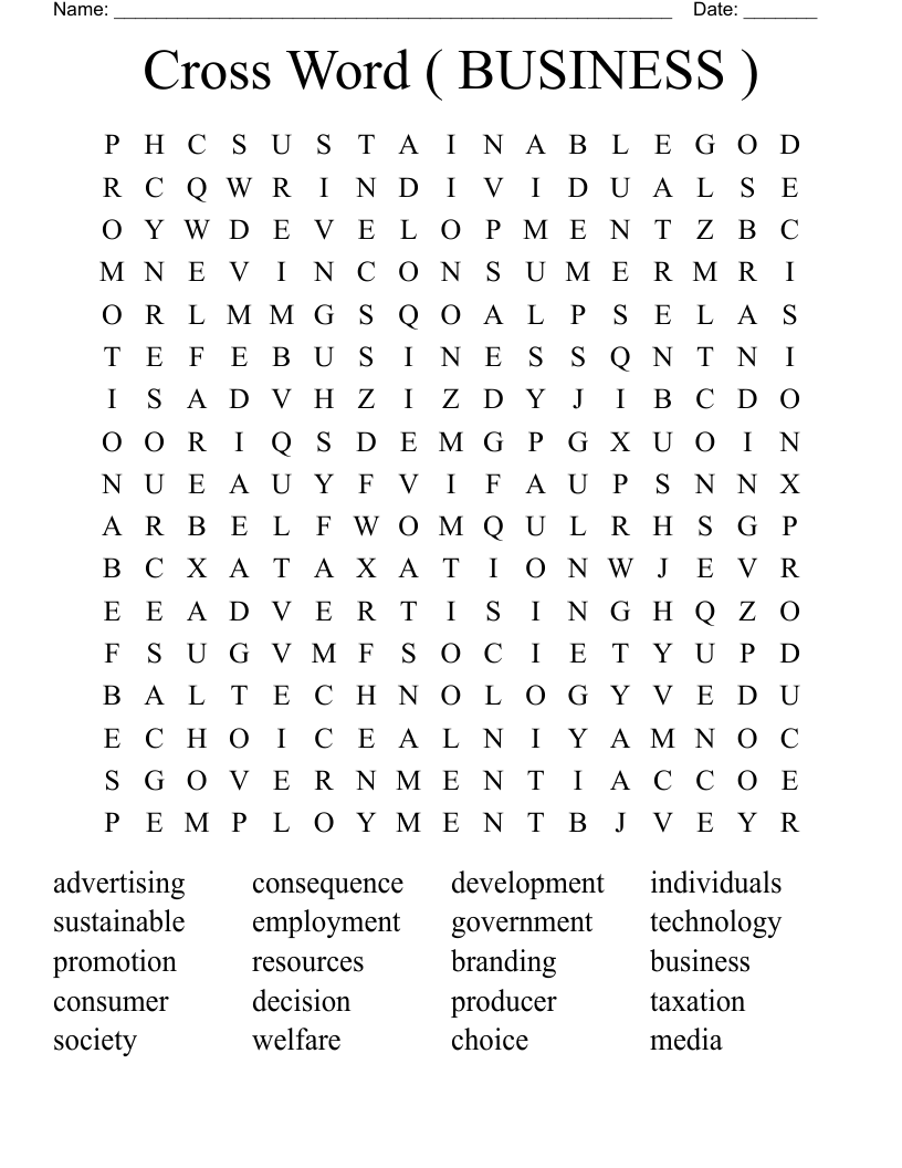 Cross Word ( BUSINESS ) Word Search