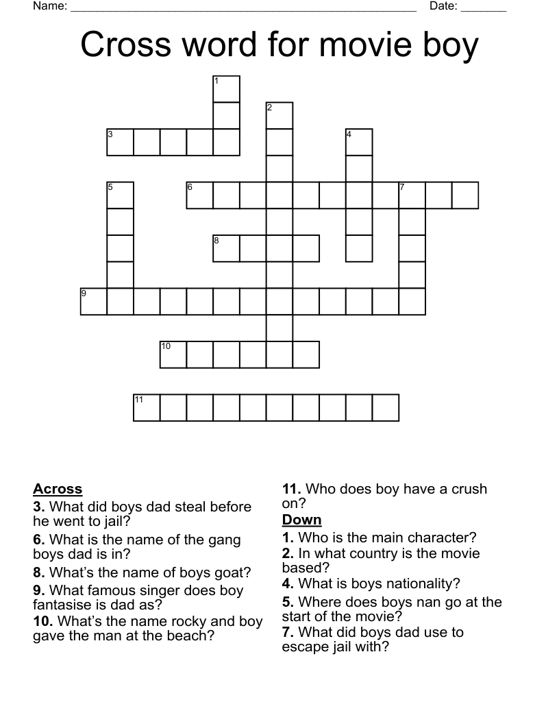 Cross word for movie boy