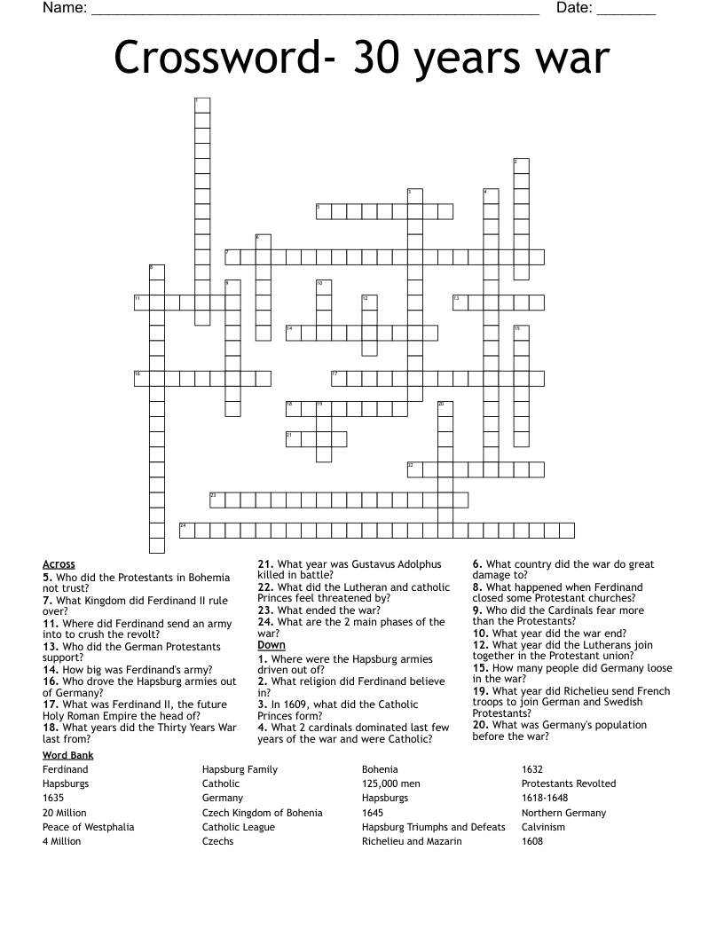 Crossword- 30 years war
