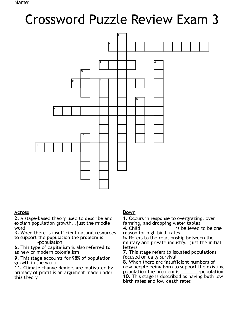 Crossword Puzzle Review Exam 3