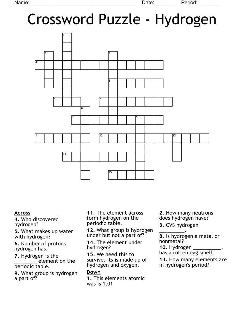 Crossword Puzzle - Hydrogen 