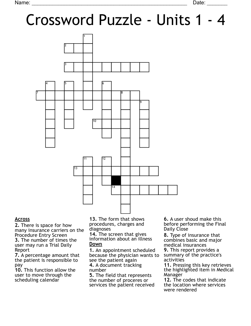 Crossword Puzzle Units 1 4 WordMint