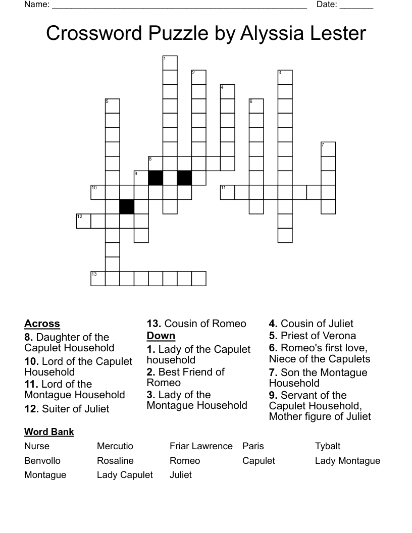Crossword Puzzle by Alyssia Lester WordMint