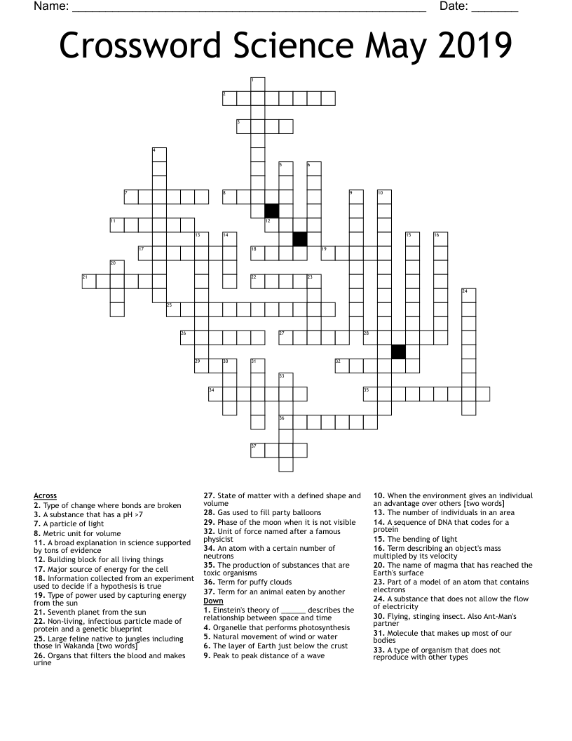 Crossword Science May 2019