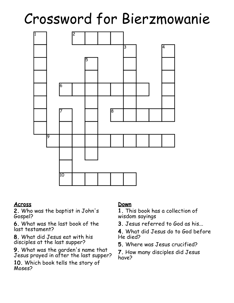 Crossword for Bierzmowanie