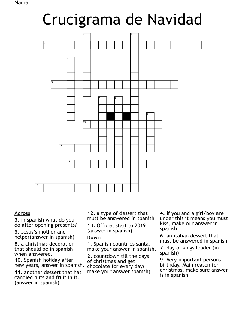 Crucigrama De Navidad Crossword WordMint