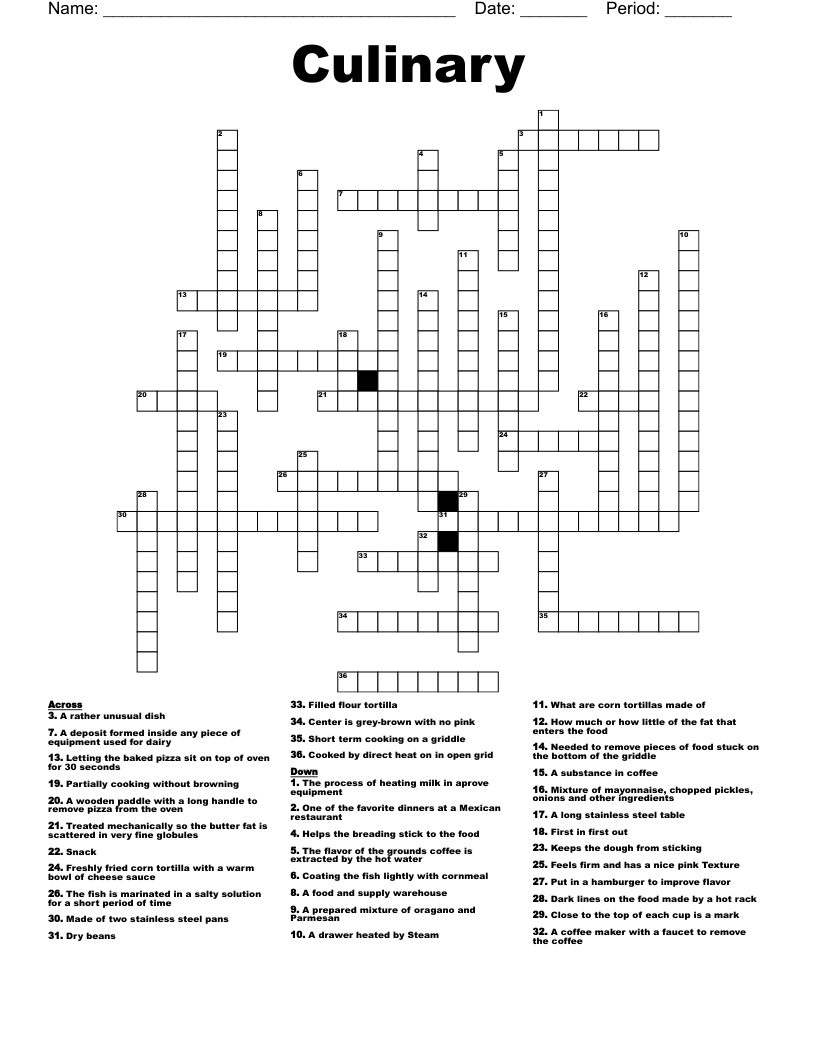 Culinary Crossword WordMint