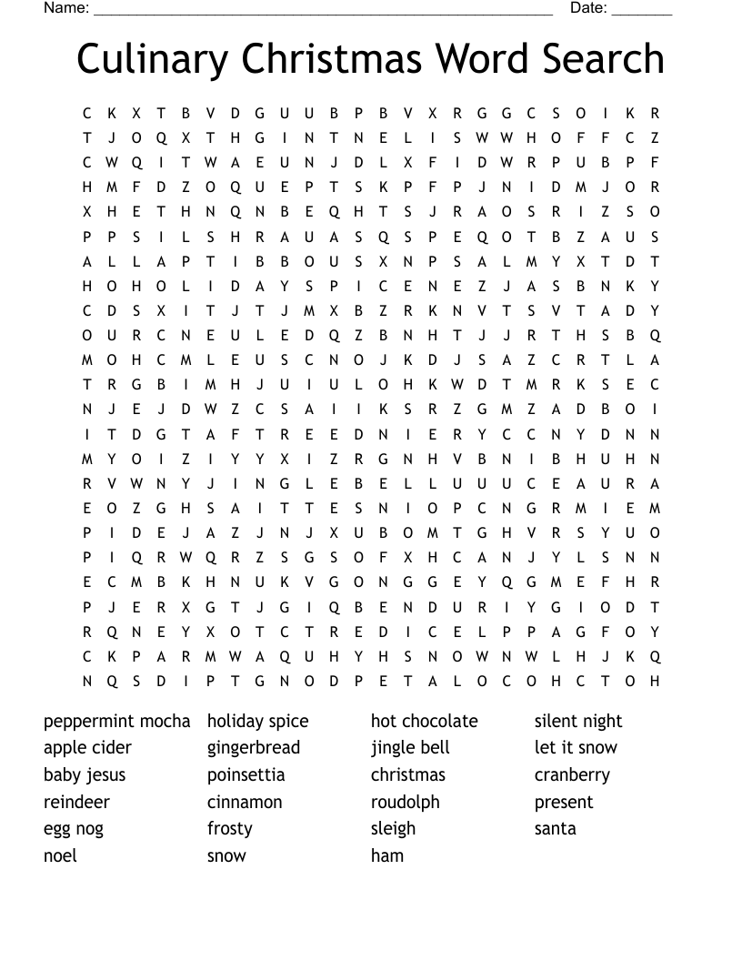 Culinary Christmas Word Search