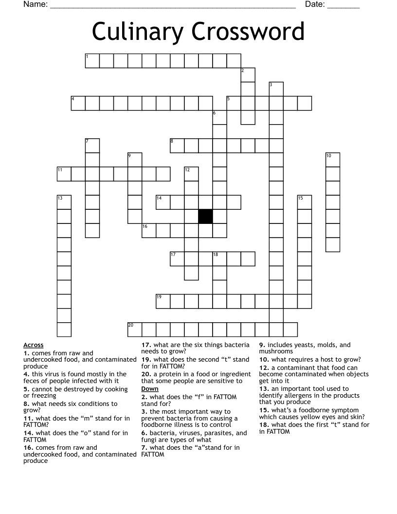 Culinary Crossword WordMint