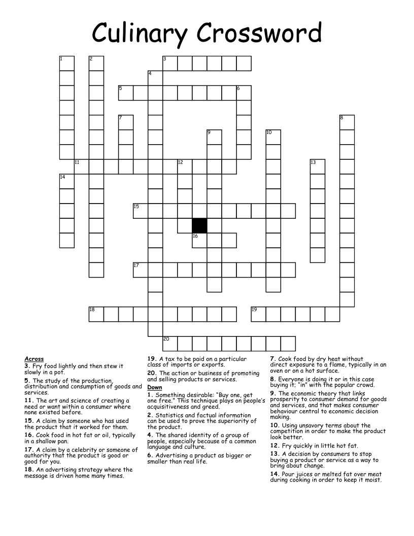 Culinary Crossword WordMint
