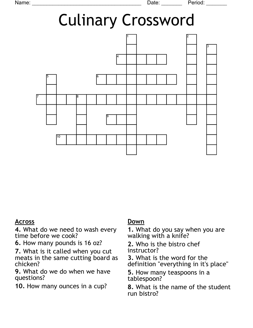 Culinary Crossword WordMint