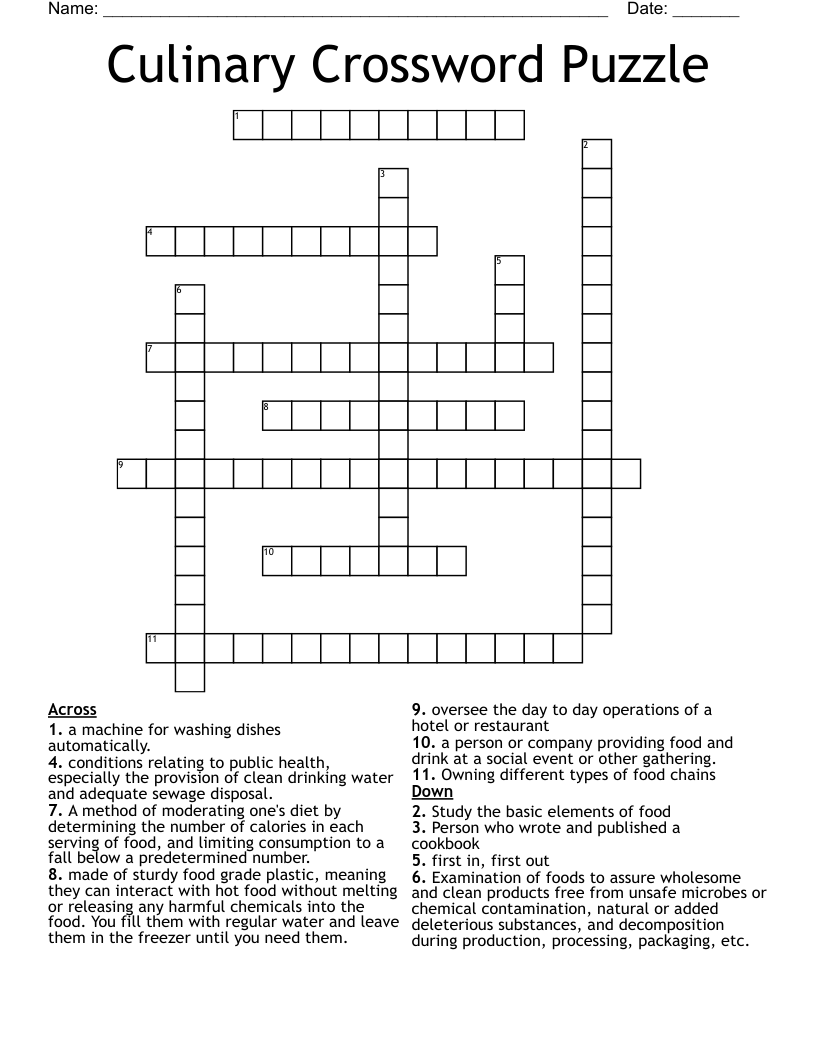 Culinary Crossword Puzzle WordMint