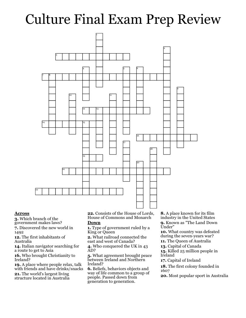 Culture Final Exam Prep Review