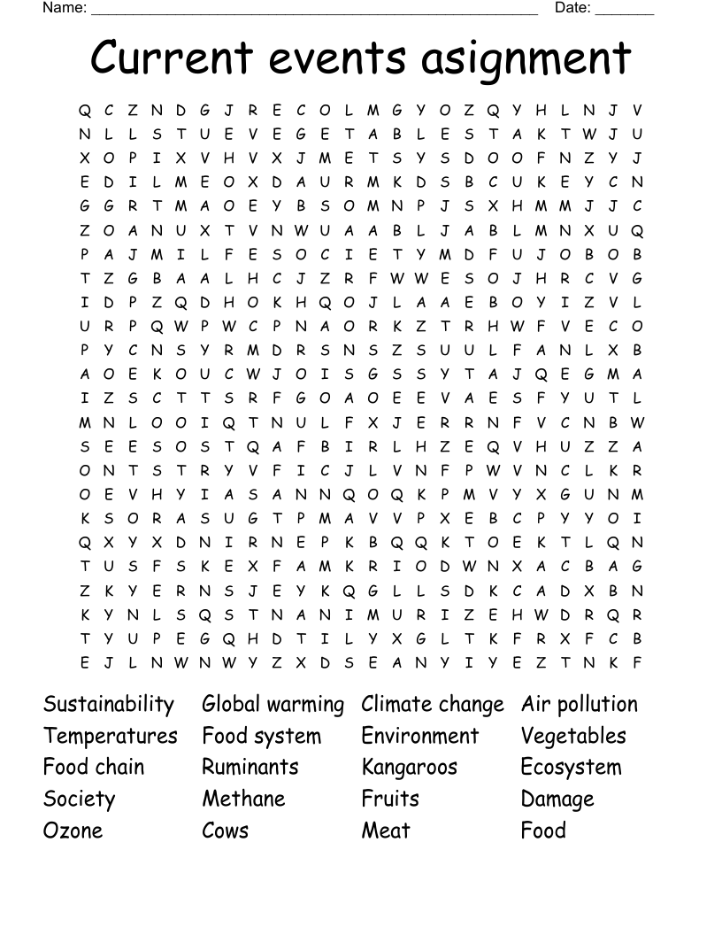 Current Events Asignment Word Search WordMint