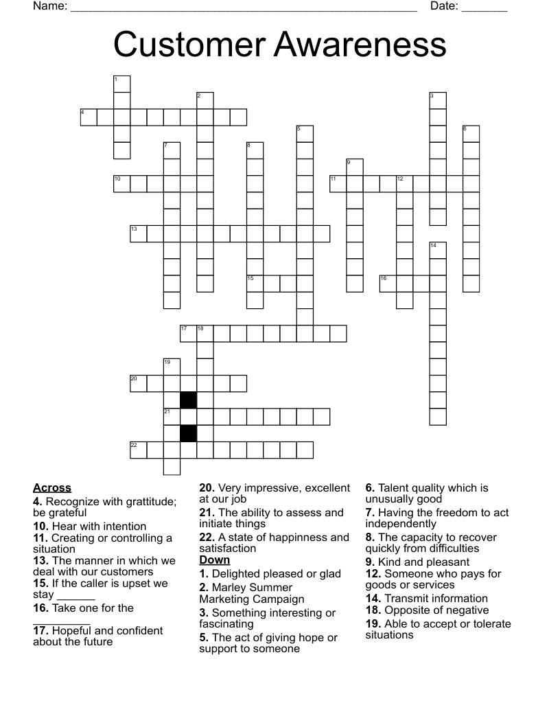Customer Awareness Crossword - WordMint