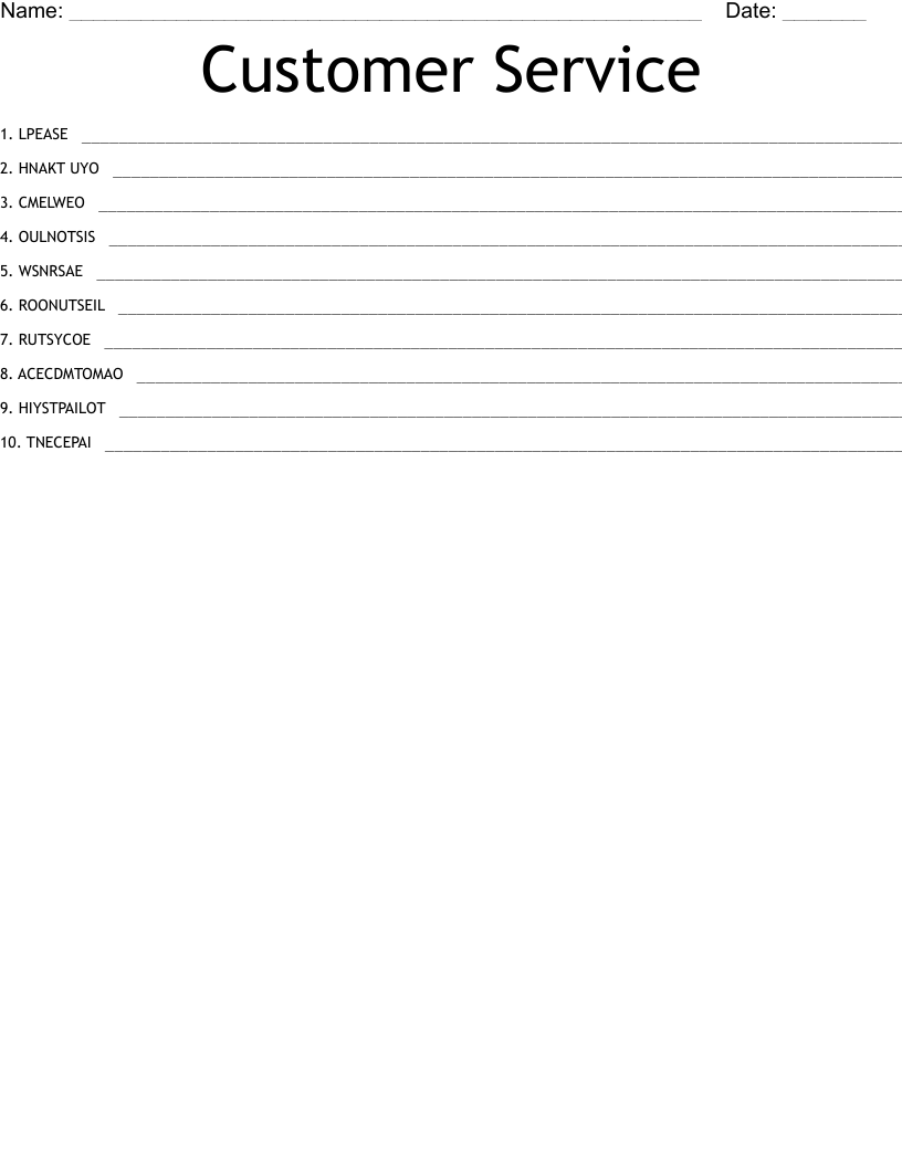 Customer Service Word Scramble
