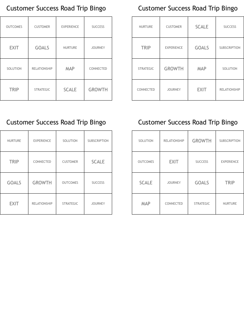 Customer Success Road Trip Bingo