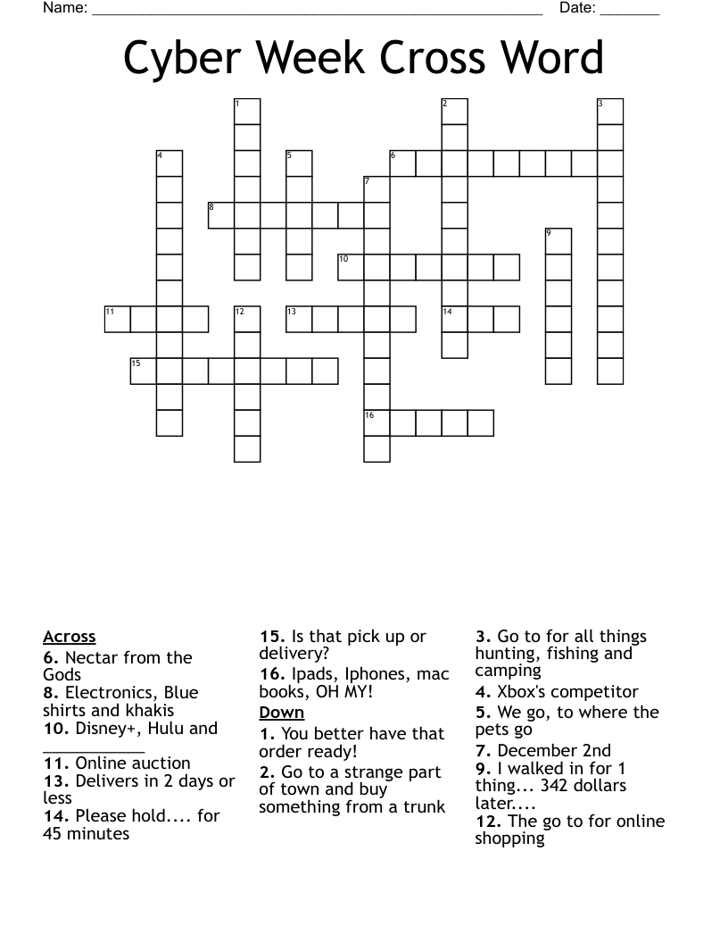 Cyber Week Cross Word WordMint
