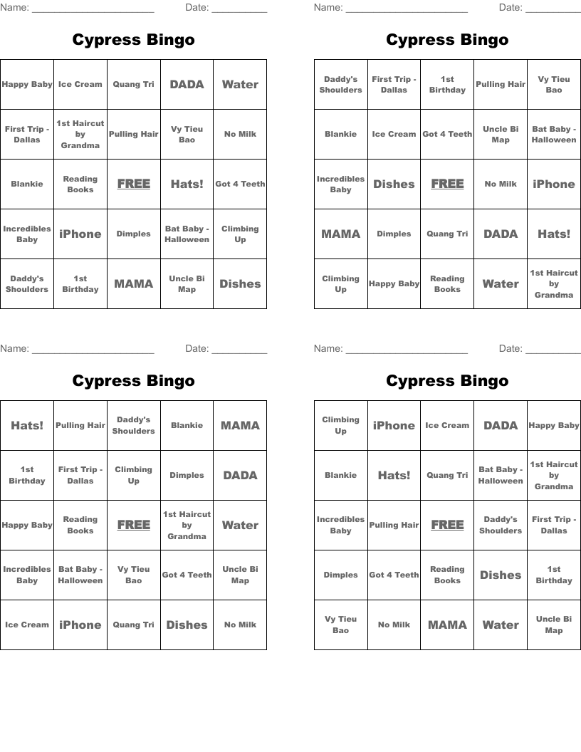 Cypress Bingo