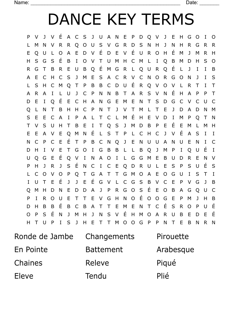 DANCE KEY TERMS Word Search