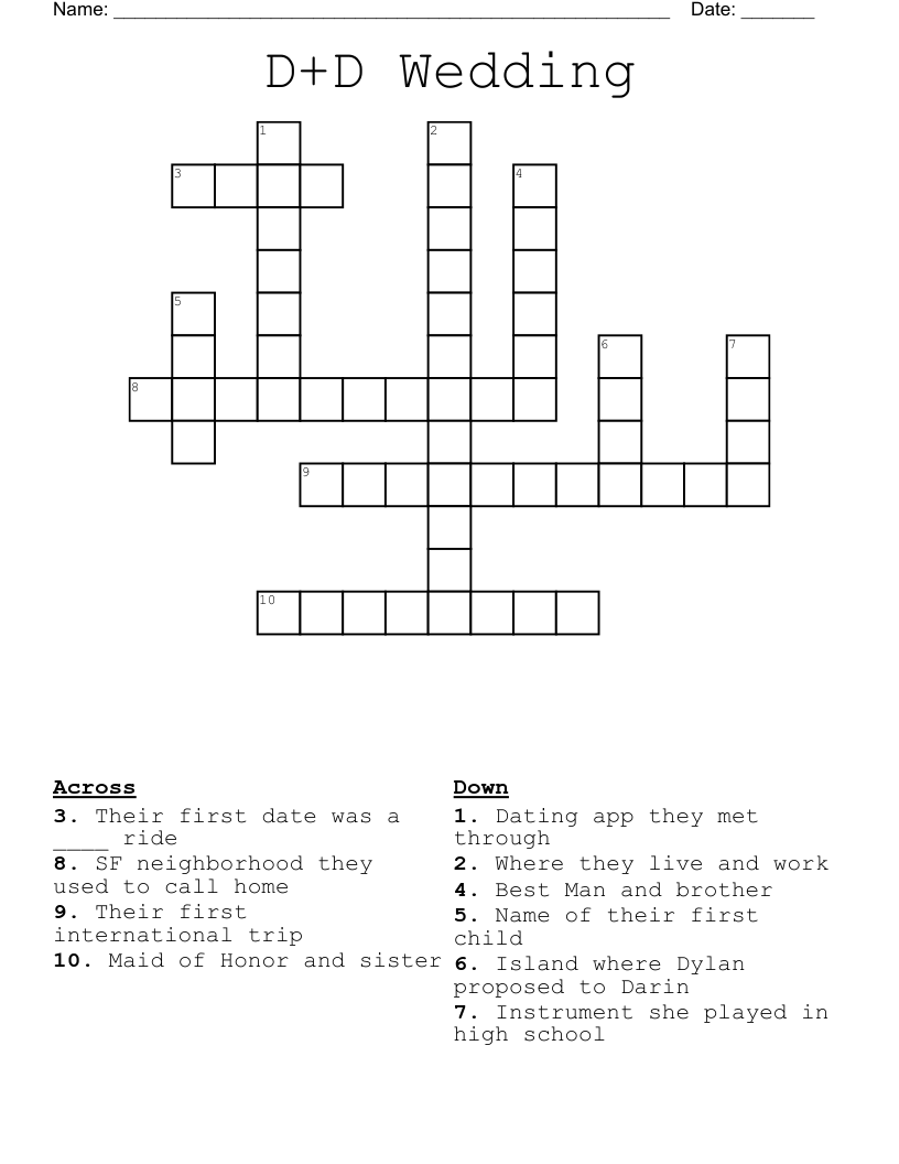 D+D Wedding Crossword