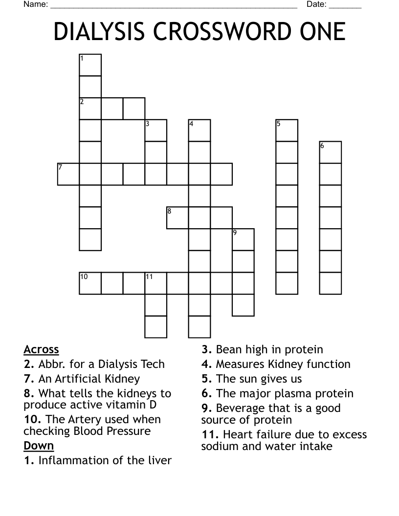 DIALYSIS CROSSWORD ONE